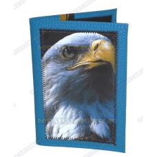Обложка на паспорт с рисунком 'Орёл' синяя, нат.кожа.